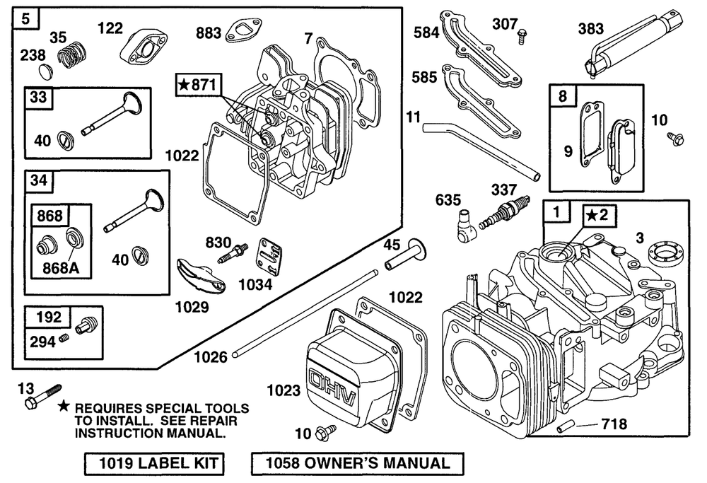 Cylinder, Head Assembly Diagram and Parts List for 99772-3026-01  Briggs and Stratton Engine